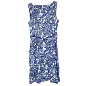 Beautiful Anne Klein Blue White Linen Blend Knee-Length Sleeveless Dress Sz 4